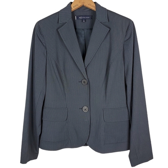 Anne Klein Grey Pinstripe Professional Crop Pantsuit - Picture 2 of 14